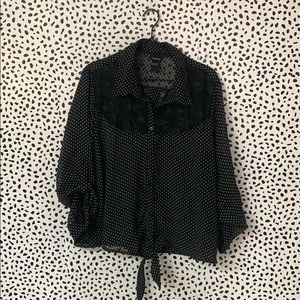 Torrid Polka Dot Lace Button Up Tie Blouse